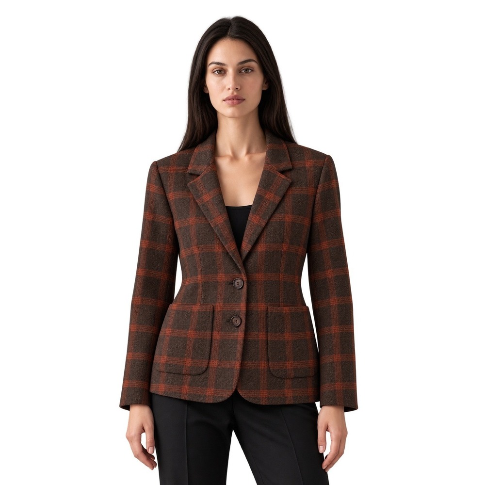 BB Dakota Plaid Blazer Women's Size Medium Brown Rust Patch Pocket Jacket Fall